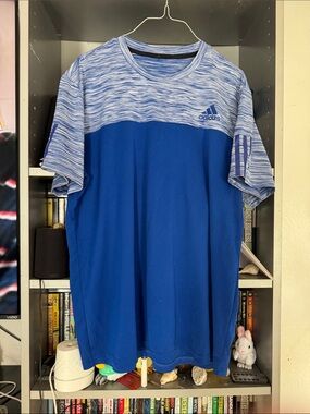 adidas Men’s Blue Heathered-Top Athletic Polo